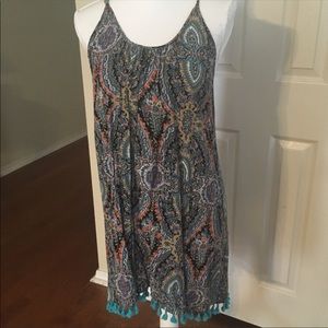 Umgee High-low tank dress w blue tassels